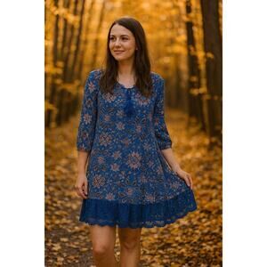 A.U.W Blue Boho Floral Dress size 8